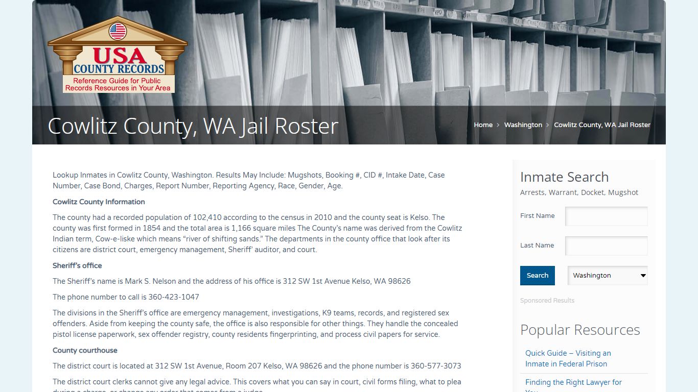 Cowlitz County, WA Jail Roster | Name Search